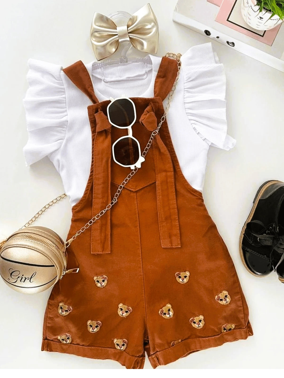 Vendedor IndicadoJardineira infantil menina ursinho ou florzinha com blusa manga curta verão dia das crianças Borboletinhas Kids