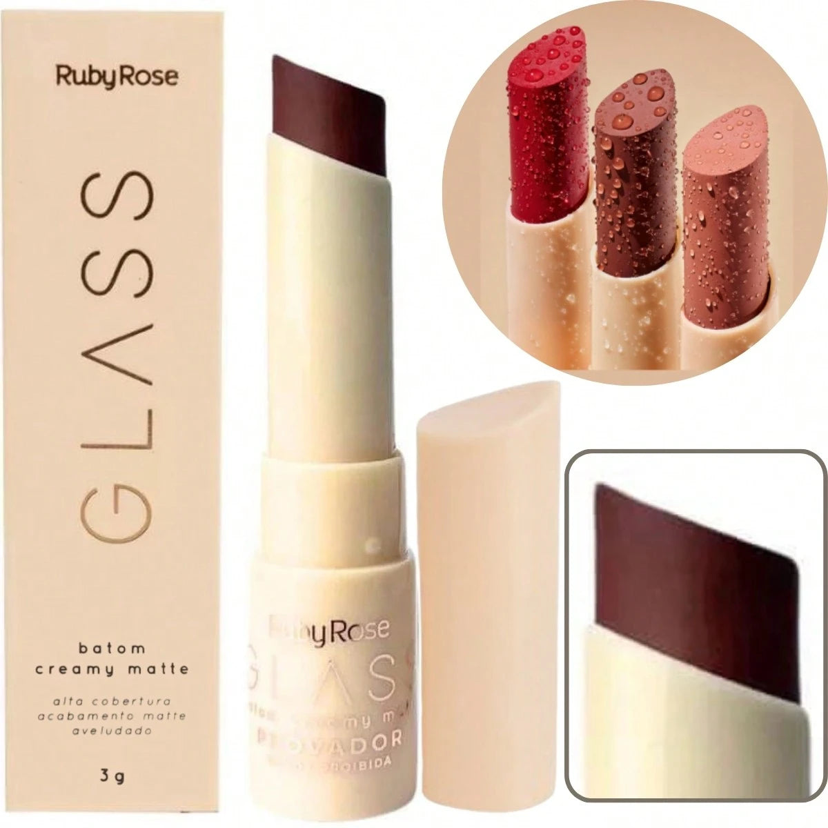 Batom Creamy Matte Glass Ruby Rose Aveludado Resistente Água Festa Junina