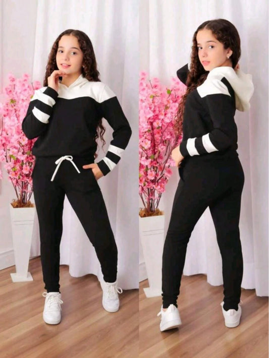 conjunto Moletom / infantil Juvenil bicolor com Capuz