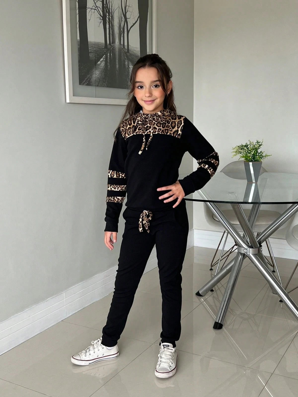 conjunto Moletom / infantil Juvenil bicolor com Capuz