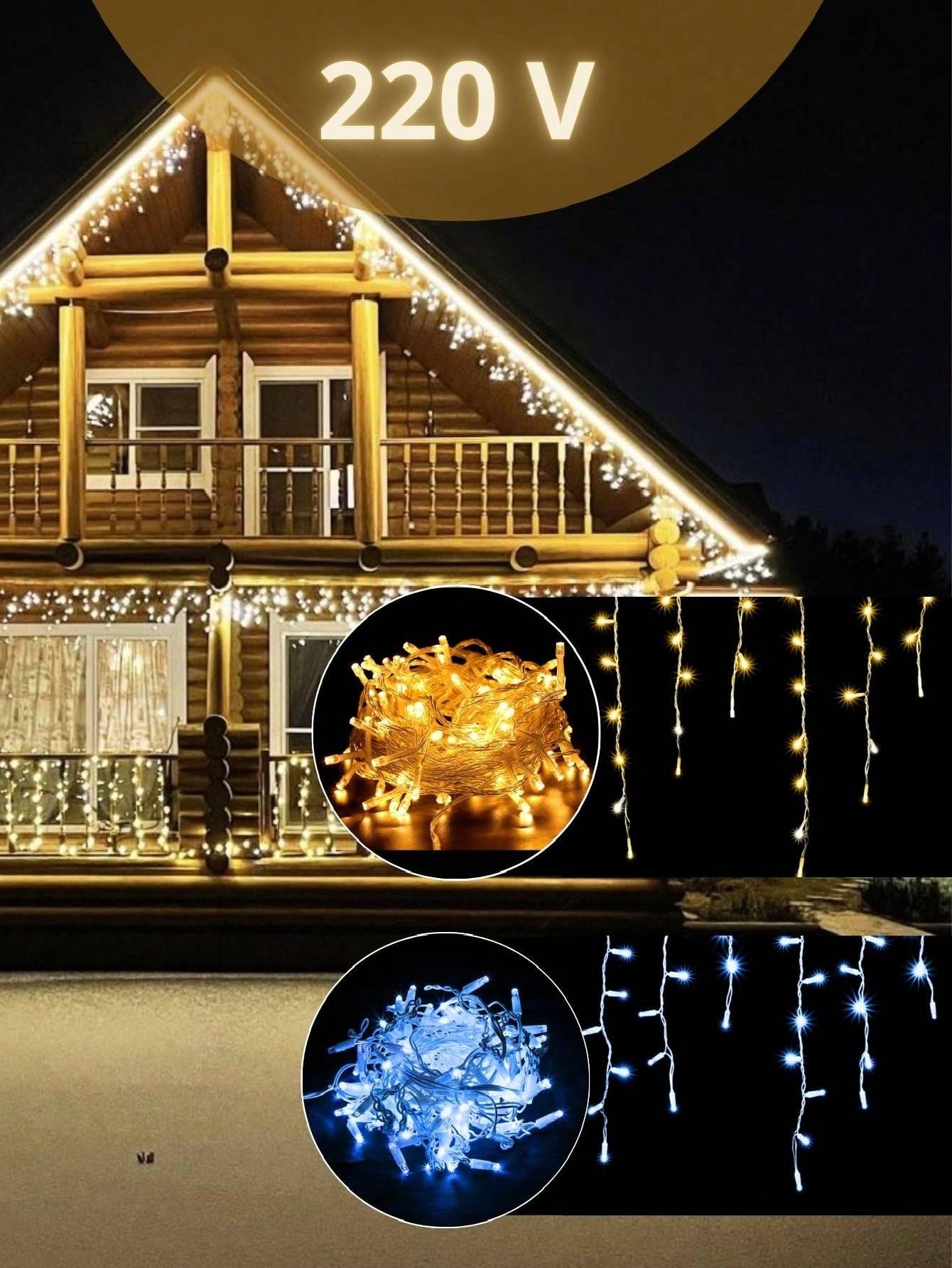 Cascata 400 Led 10m Decoração Natalina, Prova d'água 110V 220V Pisca Pisca, Natal, arvore de natal, luzes de natal