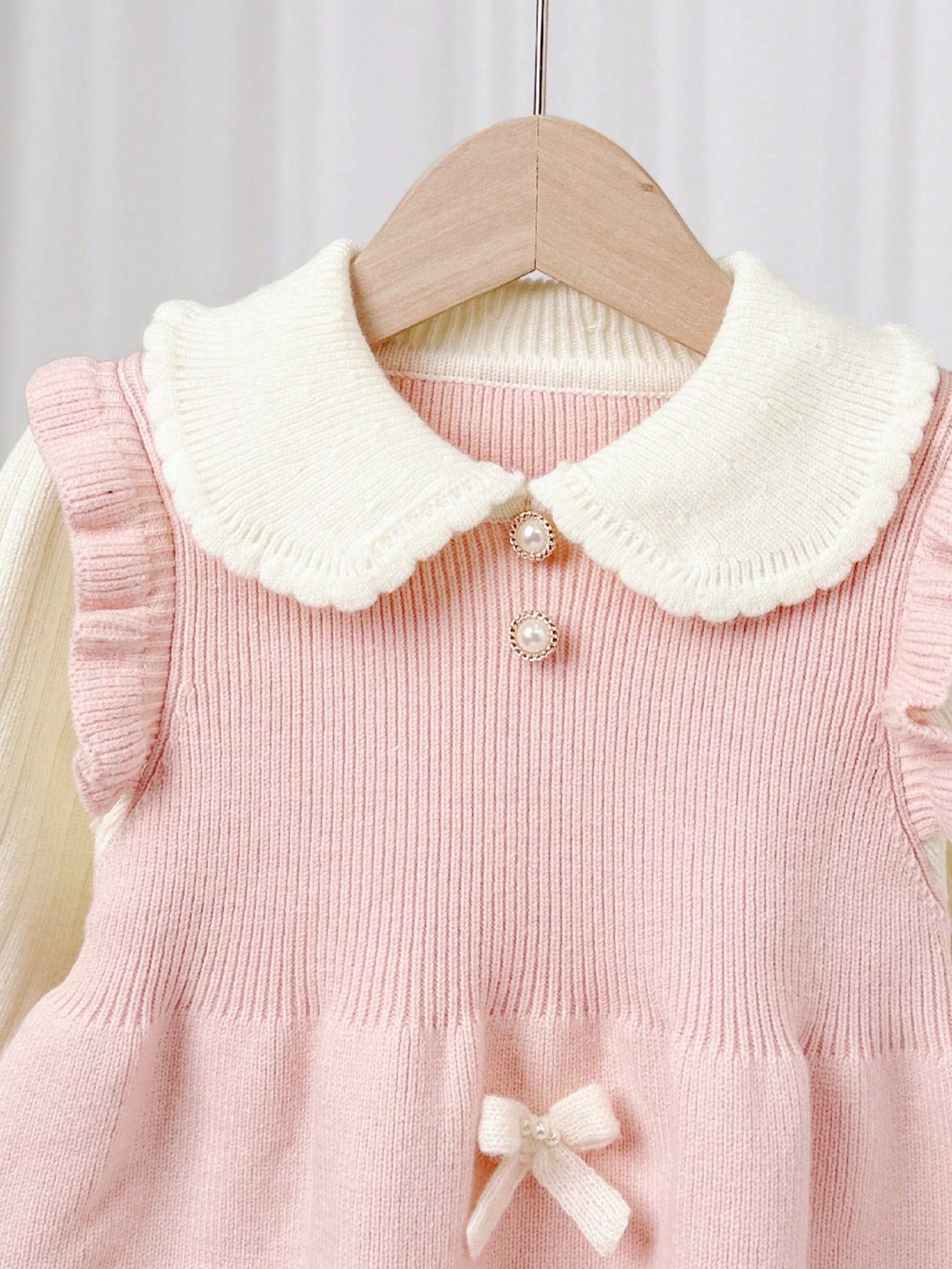 Vestido Suéter/ Decote Peter Pan, Laço Decorativo 