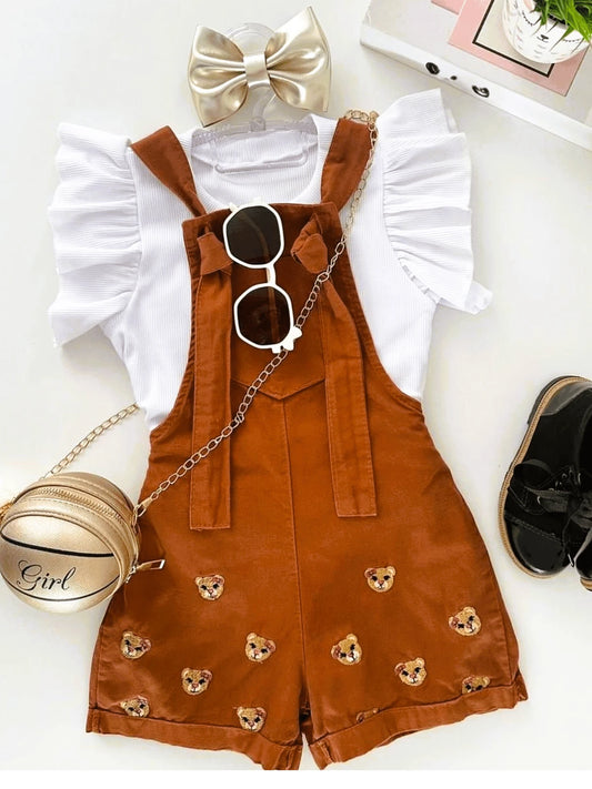 Vendedor IndicadoJardineira infantil menina ursinho ou florzinha com blusa manga curta verão dia das crianças Borboletinhas Kids