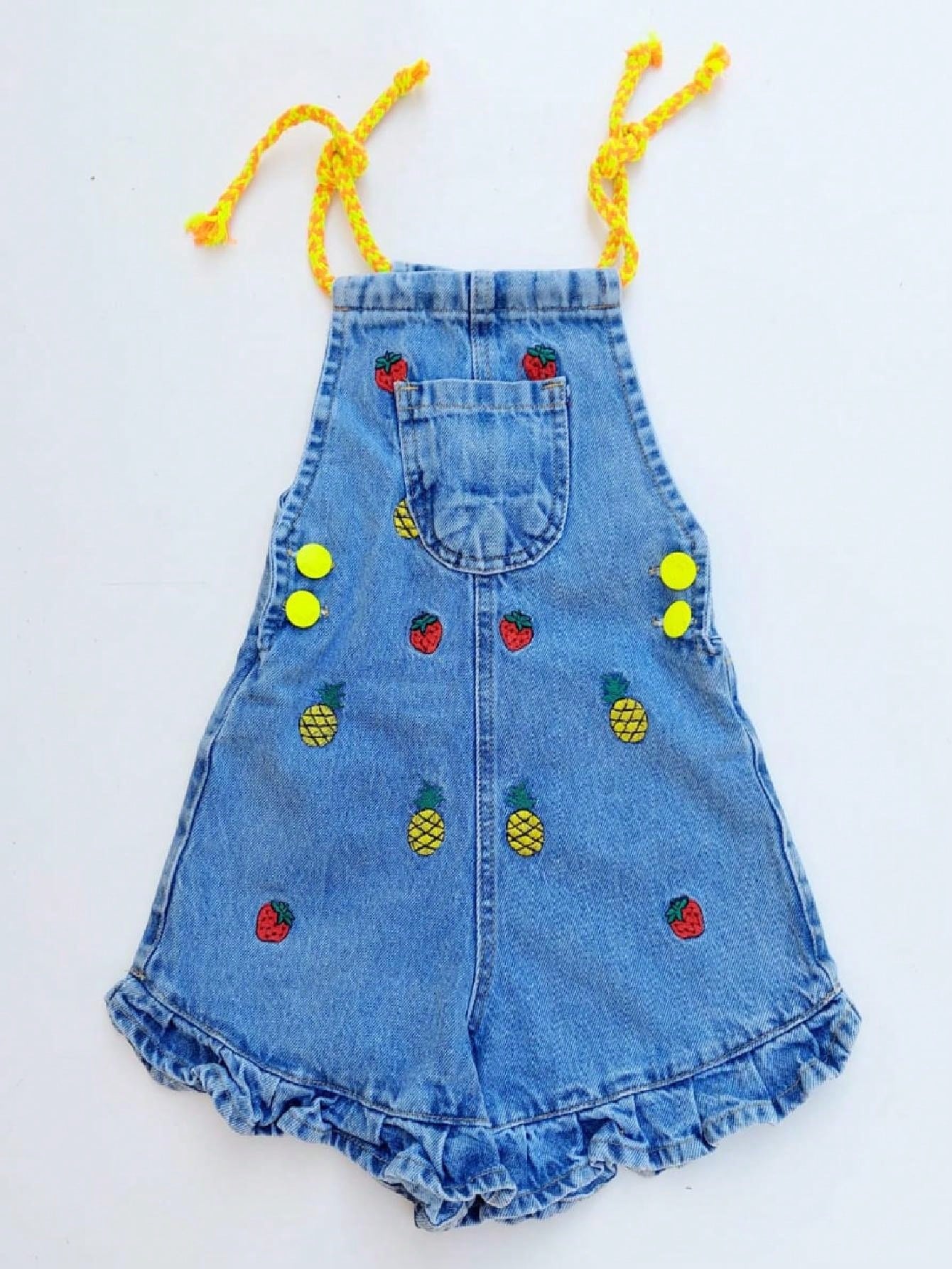 Vendedor IndicadoMacaquinho jardineira infantil jeans denim roupa para menina rosa bordado verão outono