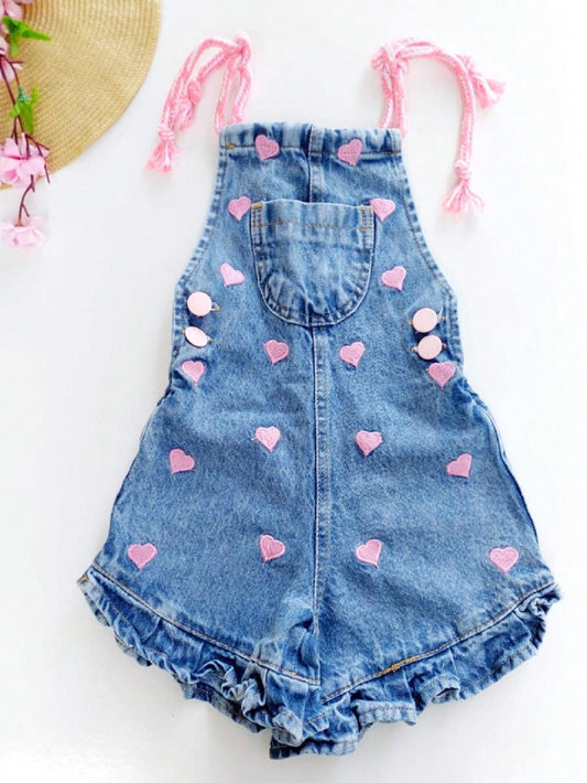 Vendedor IndicadoMacaquinho jardineira infantil jeans denim roupa para menina rosa bordado verão outono