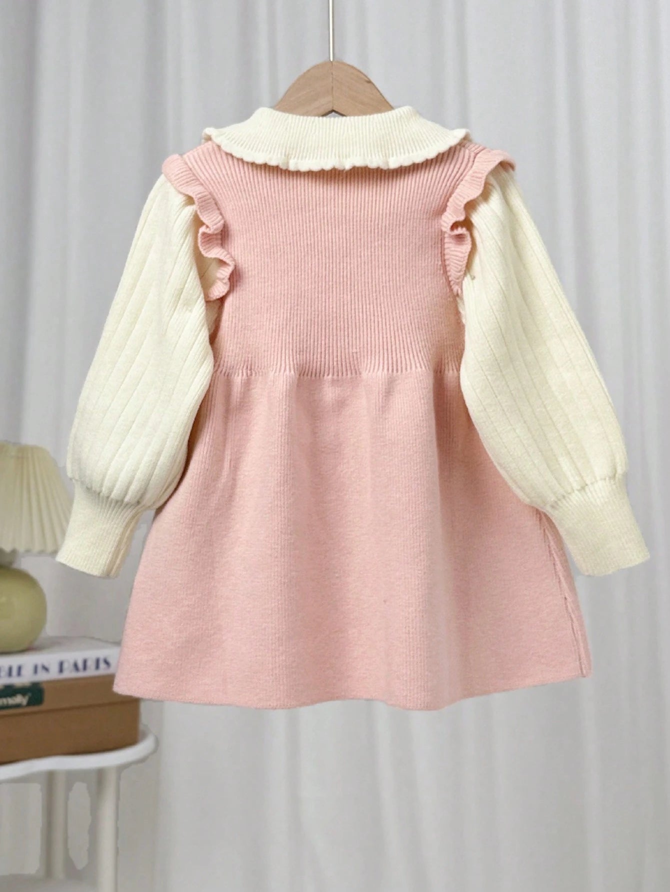 Vestido Suéter/ Decote Peter Pan, Laço Decorativo 